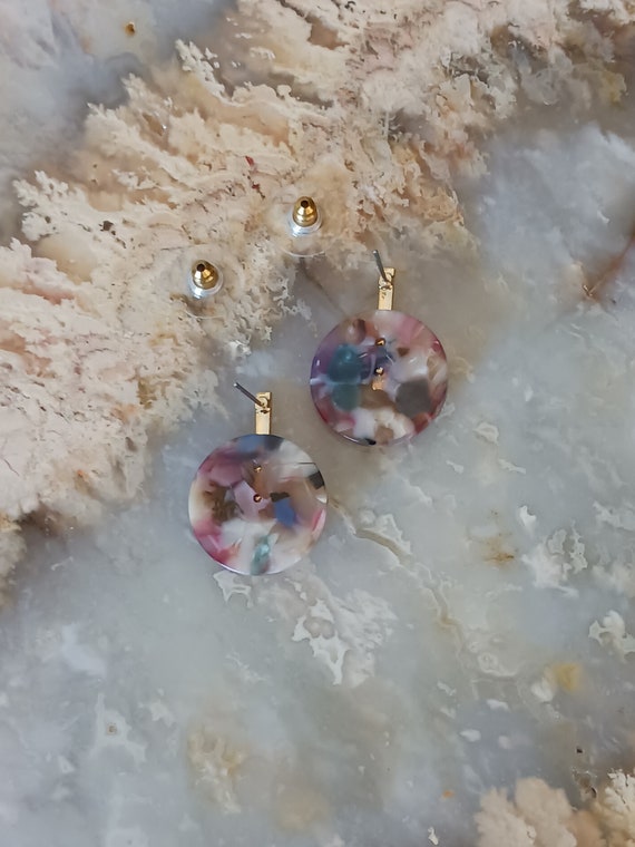 Vintage Multicolored Resin Circle Earrings/Gift f… - image 3