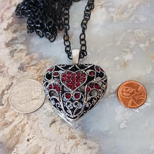 Brighton Inspired Puff Heart Red Rhinestone Pendant Necklace Vintage image 6
