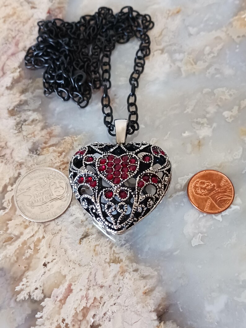 Brighton Inspired Puff Heart Red Rhinestone Pendant Necklace Vintage image 6