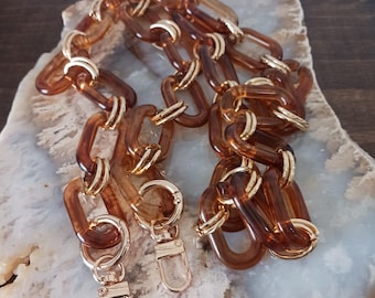 Tortoise Shell Acrylic Resin Chain Bag Strap 44" Long