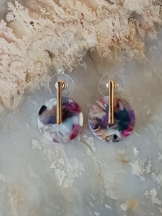 Vintage Multicolored Resin Circle Earrings/Gift f… - image 2