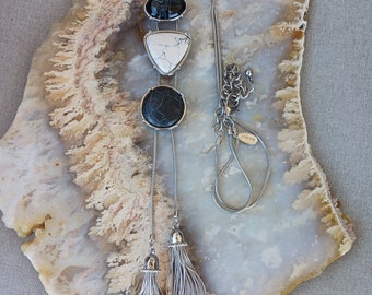 Chico's Faux Stone (3) Long Tassel Vintage Necklace