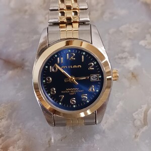 Works Vintage Milan GloWatch ladies Watch Gold‎ Tone New Battery 29mm Fit 6.5in\