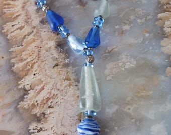 Artisan Glass, Sea Glass, Lamp work Bead Pendant Beaded Vintage Necklace