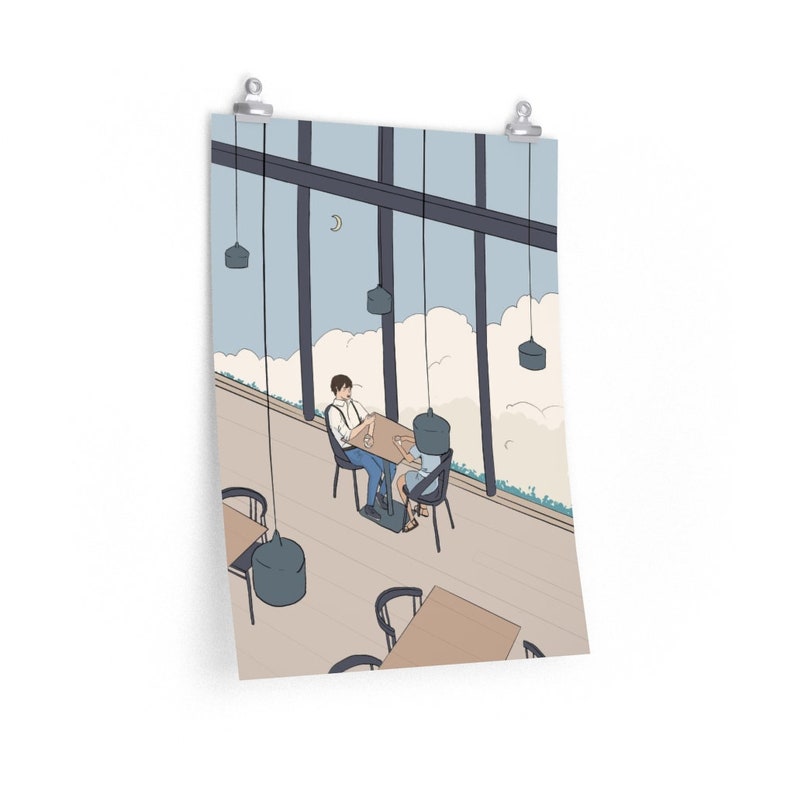 Lofi Cafe Date Night illustration Print | Kawaii Decor Aesthetic Wall Art Decor image 6