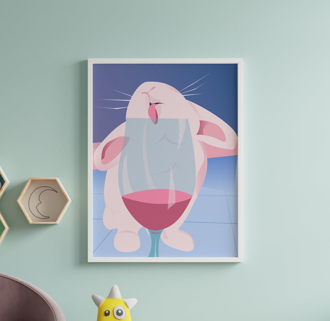 Kawaii Bunny Illustration Wall Decor Print | Cute Rabbit Aesthetic Kid ...