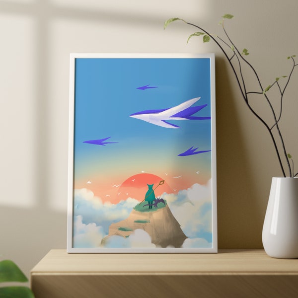 Flying Manta Rays Poster | Teen Room Aesthetic Decor Print | Ocean Stingray Wall Art Poster