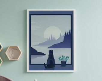 Cat Art Print - Cat Lover Gift Room Decor Wall Art Poster