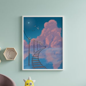 Anime Ocean Dream Night Wall Art Print