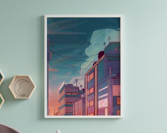 Tokyo Japan Lofi Art Decor Print | Anime City Room Aesthetic Poster