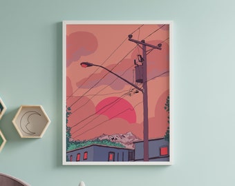 Lofi Wall Art Poster | Nostalgic City Pop Print | Japanese Aesthetic Room Decor