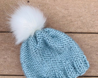 Unisex Hat Winter Hat With Or Without Pom Pom Loom Knit Hat Warm Hat Light Blue Beanie Acrylic Hat Light Blue Knit Hat Knit Hat