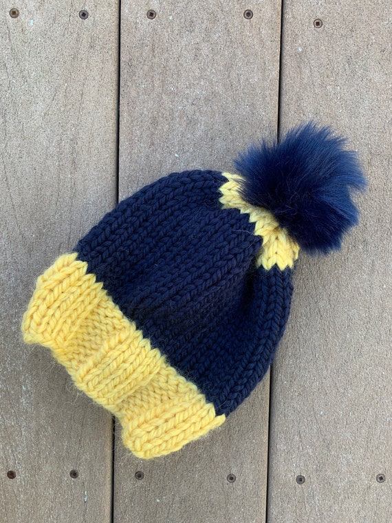 Yellowblue Faux Pom Winter Hat - Etsy
