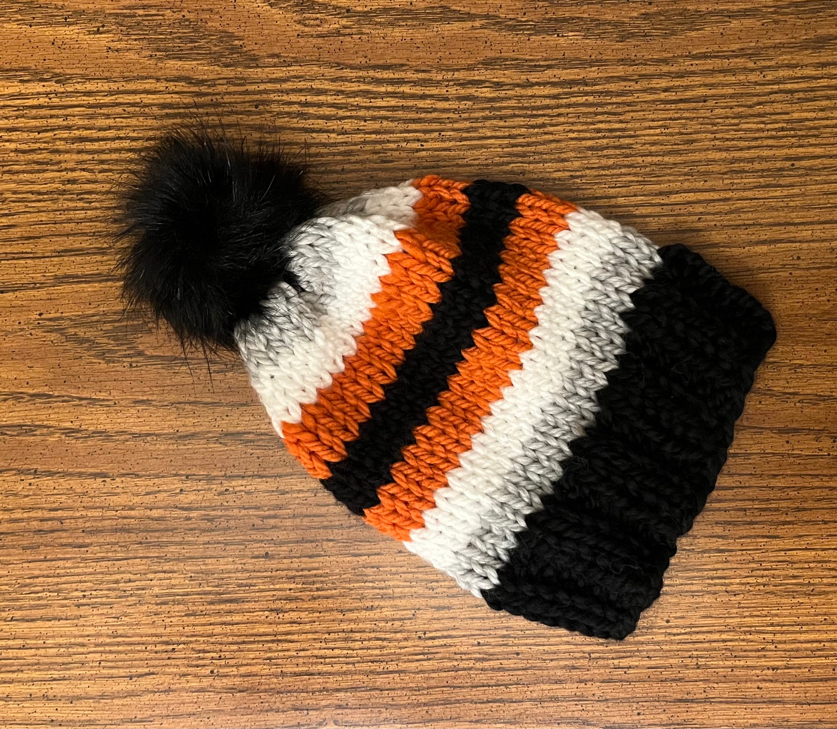 Orange, Beige, and Black Knit Beanie Orange Theory Unisex Winter Knitted Beanie Hat 100% Acrylic  main image 4