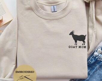 Goat Embroidered Sweatshirt, Goat Mom Sweatshirt, Goat Farming Mom Sweatshirt, Gift for Goat Lover,Goat Mama Sweatshirt, Gift for Goat Mama