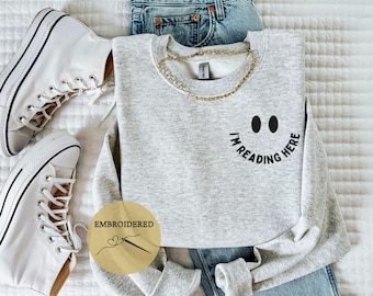 Embroidered Reading Sweatshirt,Embroidered Book Lover Sweatshirt, Smile Sweatshirt Embroidered,Reading Lover Crewneck,Bookish Sweatshirt