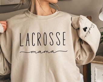 Custom Lacrosse Mom Sweatshirt with Kids Names on Sleeve,Lacrosse Mama,Gift for Lacrosse Mom,Personalized Gift for Mom, Lacrosse Mom Sweater