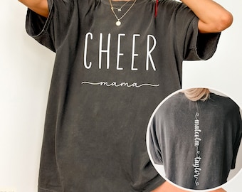 Custom Cheer Mom Shirt with Kids Names on Back, Cheer Mom Comfort Colors, Cheer Mama Tee, Gift for Cheer Mom, Personalized Gift for Mom