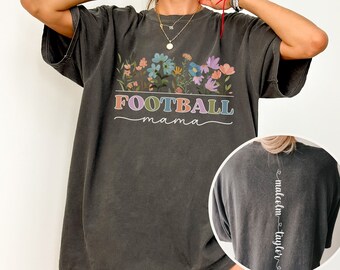 Custom Football Mom Shirt with Kid Name on Back,Football Mom Shirt Comfort Color,Football Mama Gift,Personalized Gift for Mom,Floral Tee