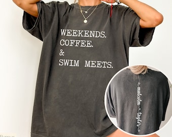 Chemise de maman de natation personnalisée avec des noms d'enfants au dos, cadeau de maman de nageur, t-shirt de bain de couleurs confortables, cadeau personnalisé pour maman, cadeau de maman nageuse, cadeau de natation