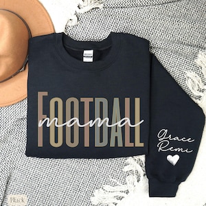 Custom Football Mom Sweatshirt with Kids Name on Sleeve,Football Mom Sweatshirt,Football Mama Gift,Personalized Gift for Mom, Football Shirt
