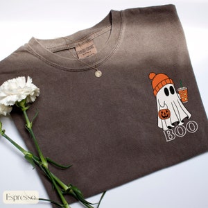 Comfort Colors Cute Ghost Coffee Shirt,Boo Ghost Shirt,Fall Coffee Lover Shirt,Cute Little Ghost Iced Coffee T-shirt,Halloween Coffee Lovers