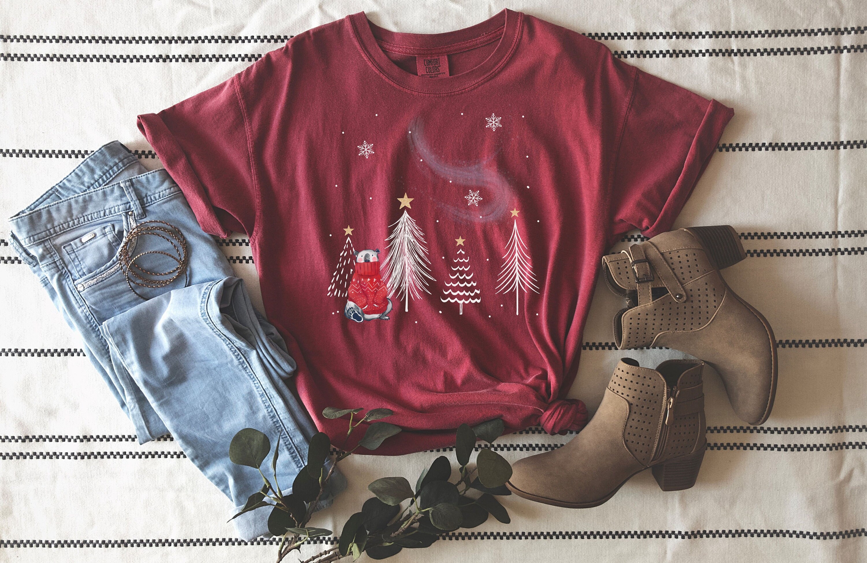 Comfort Colors Christmas Tree T-shirt, Polar Bear Cute Shirt, Holiday ...