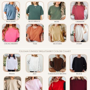 K&ouml;nnte beinhalten: Farbtabelle mit Comfort Colors Unisex-T-Shirts und Gildan Unisex-Sweatshirts. Die T-Shirts sind in Farben wie Pepper, Espresso und Berry erh&auml;ltlich. Sweatshirts gibt es in Wei&szlig;, Aschgrau und Schokoladenbraun. Die Tabelle zeigt verschiedene Farben.