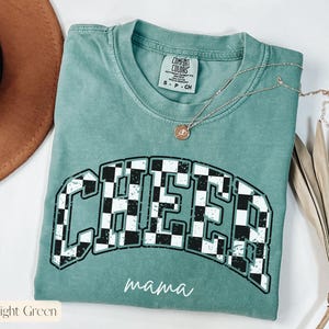 Comfort Colors Checkered Cheer Shirt,Custom Cheer Mom Shirt, Cheer Mama Tee, Personalized Gift for Cheer Mom, Cheer Gifts, Cheer Mom Shirt