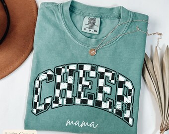 Comfort Colors Checkered Cheer Shirt,Custom Cheer Mom Shirt, Cheer Mama Tee, Personalized Gift for Cheer Mom, Cheer Gifts, Cheer Mom Shirt