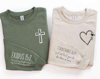 Bible Verse Sleeve Print Sweatshirt,Christian Gift For Her,Christian Couple Shirts,Bible Verse Shirt, Faith Based Gift, Christian Sweatshirt