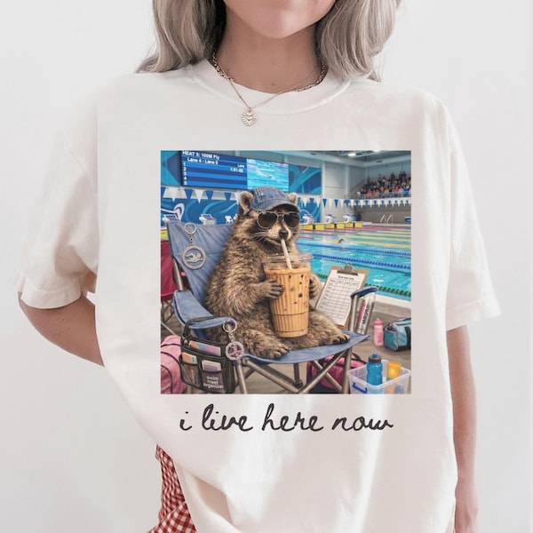 Swim Mom Shirt, Swim Mom Raccoon Iced Coffee Shirt, Swim Shirt Comfort Colors,Swim Mama Shirt,Swimming Mom Gift, Swim Meet Shirt Mama