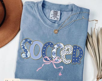 Comfort Colors Soccer Shirt,Soccer Mom Shirt,Cute Soccer Shirt,Sports Mom Tee,Gift for Sports Mom,Soccer Game Day Shirt,Coquette Soccer
