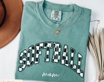 Comfort Colors Checkered Softball Shirt,Custom Softball Mom Shirt,Softball Mama Shirt,Gift for Softball Lover,Softball Gifts, Game Day Shirt