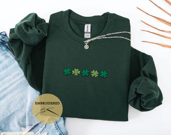 Embroidered Shamrock Sweatshirt,Embroidered St Patricks Day Sweatshirt,Lucky Sweater,St Patricks Embroidered Sweatshirt,St Patty's Day Gift
