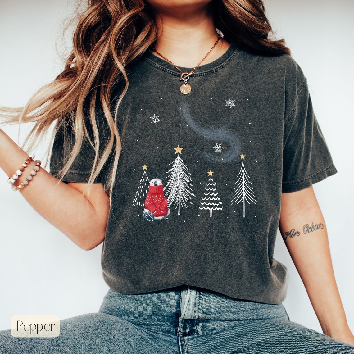 Comfort Colors Christmas Tree T-shirt, Polar Bear Cute Shirt, Holiday ...