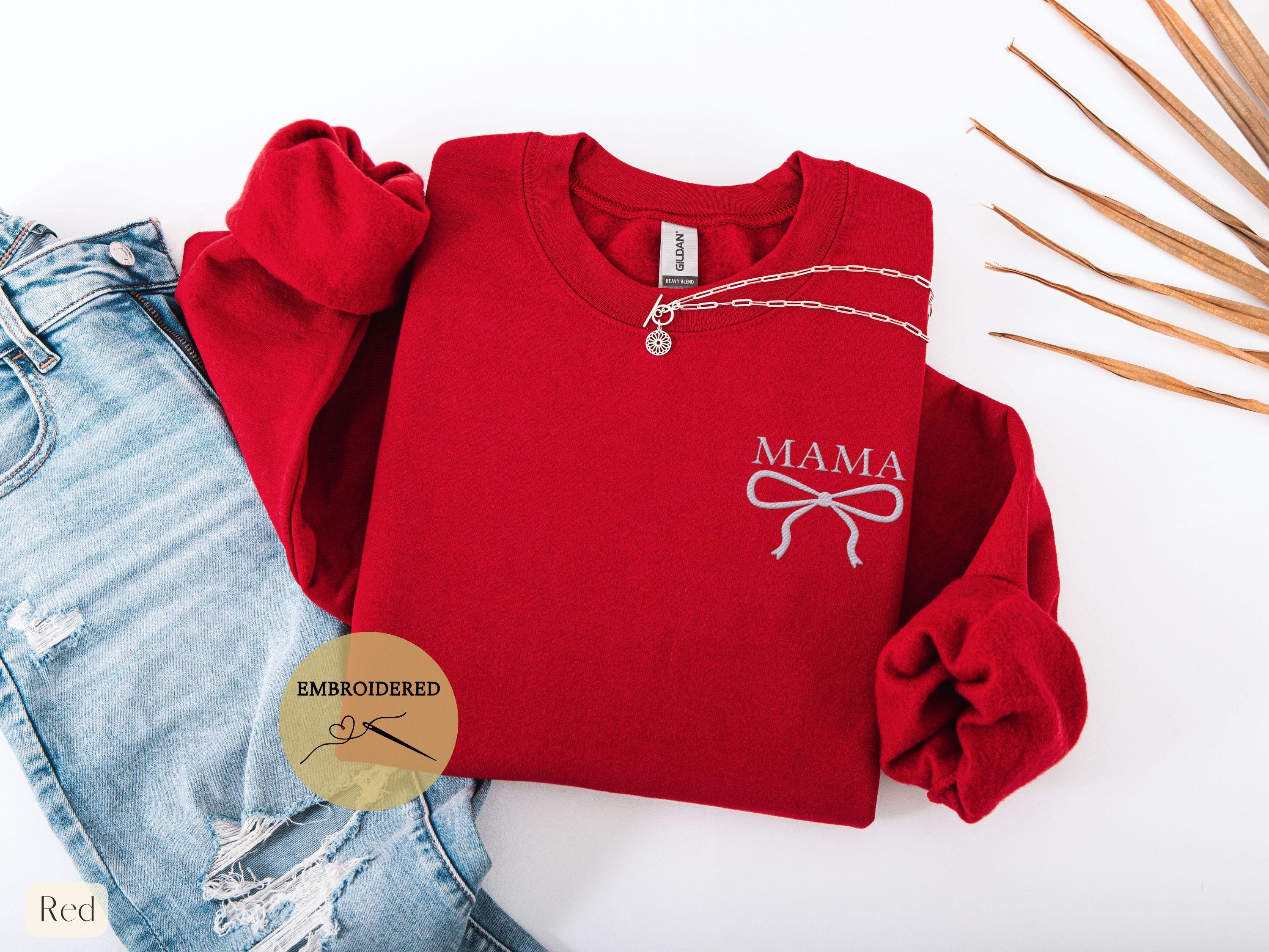 Embroidered Mama Christmas Sweatshirt,Mama Bow Embroidered…