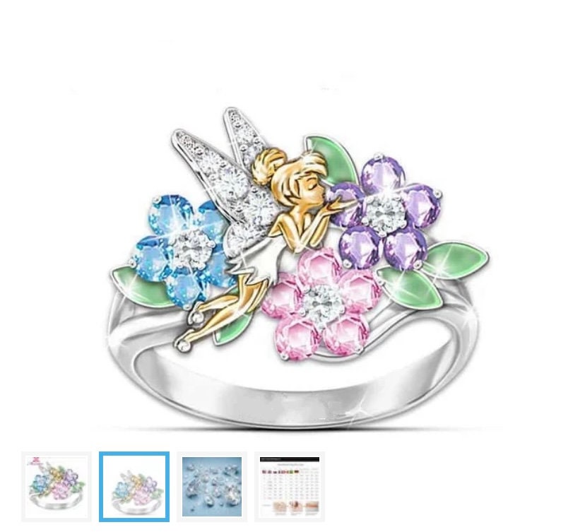 Tinker Bell White Gold Disney Ring Etsy