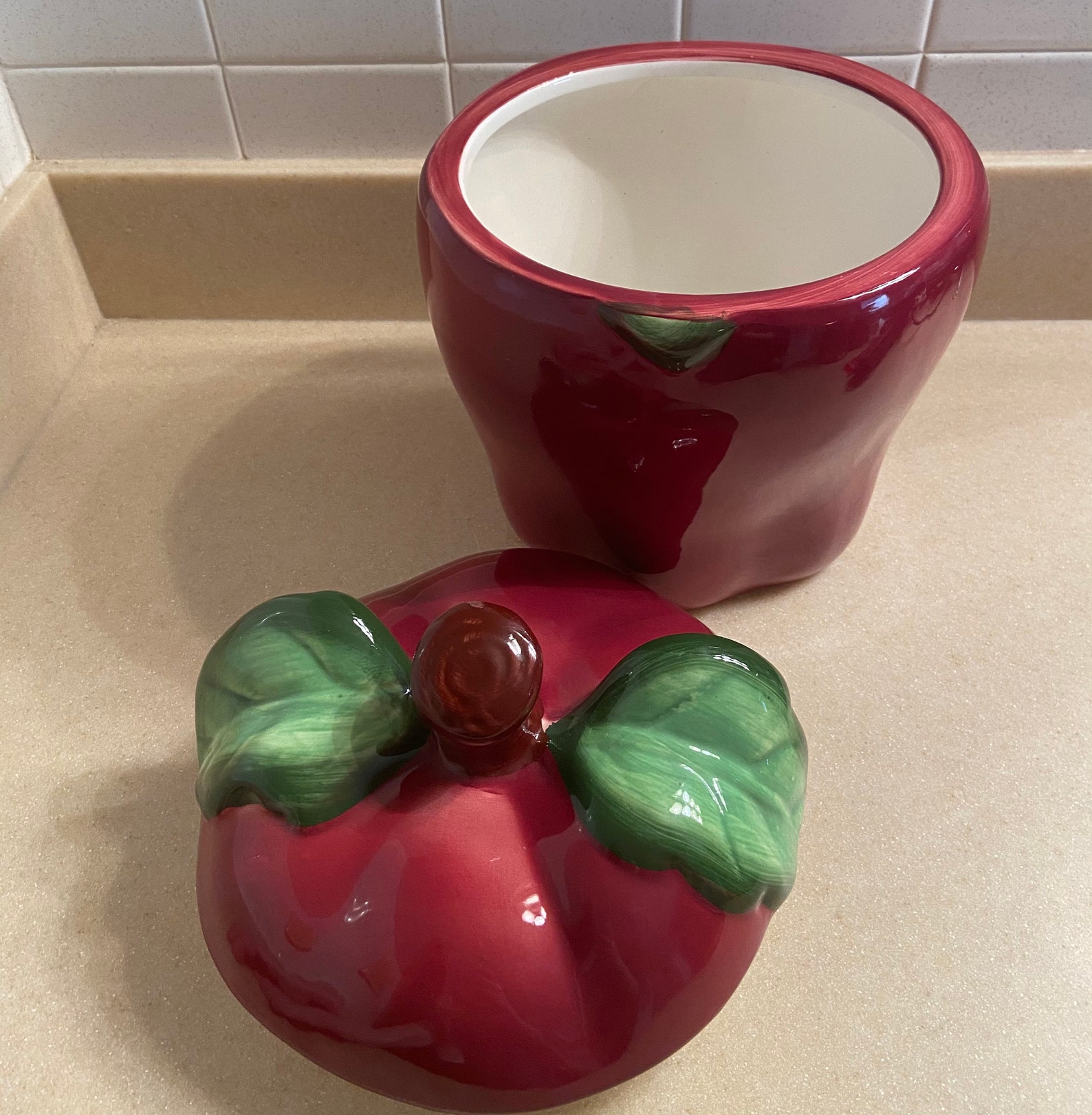 Vintage Ceramic Apple Shape Cookie Jar Etsy