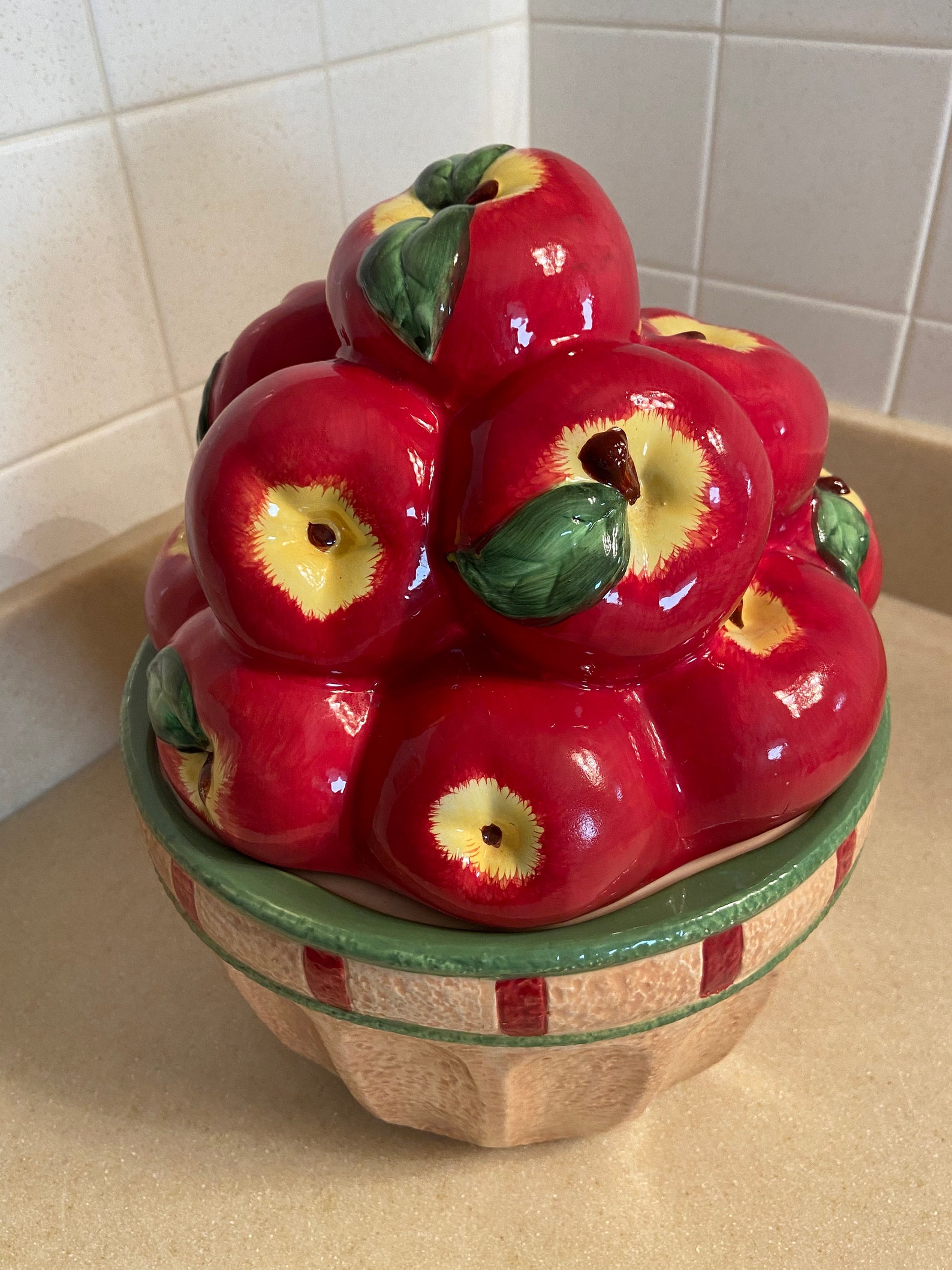 Apple Basket Ceramic Cookie Jar Etsy