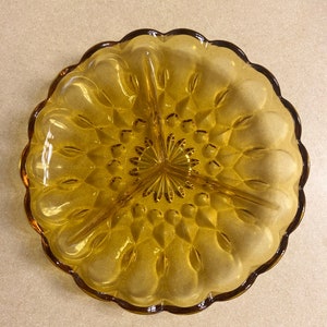 Vintage Amber Glass Divided Footed Dish Daisy Pattern Indiana Glass