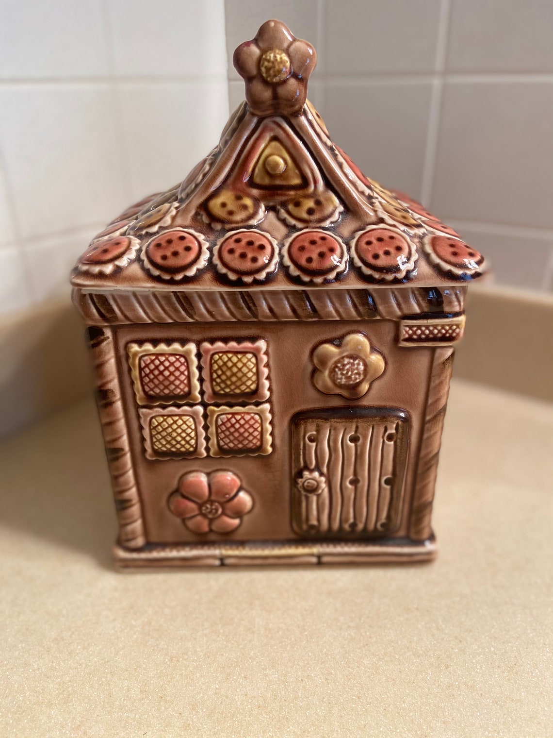 Ceramic Decorative Gingerbread House Cookie Jar Etsy