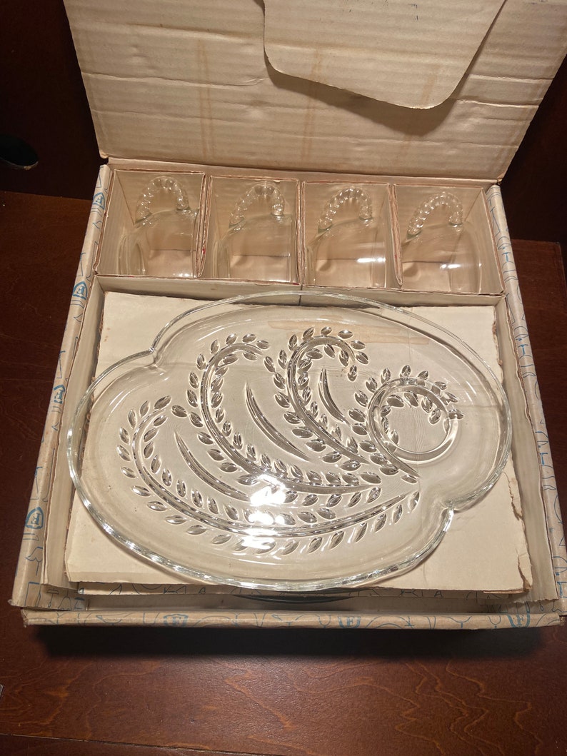 Vintage Federal Glass Company Snack Hospitality Set 4 Cups 4 Etsy