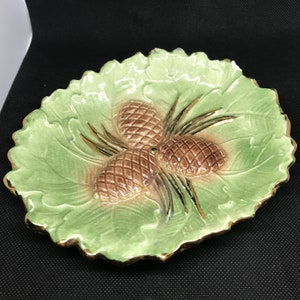 Vintage Leona Ceramic Green Pineapple Trinket Dish