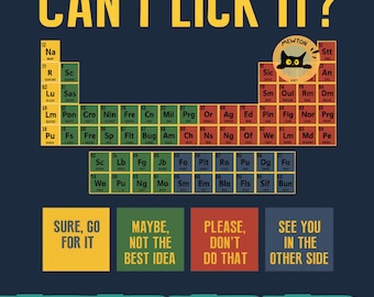 ¿Puedo lamerlo? Tabla periódica, profesor de ciencias, meme genial, química divertida, PNG, cita divertida de química, tabla de elementos PNG