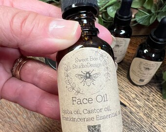All Natural Face Oil, Jojoba, Castor, Frankincense Essential Oil