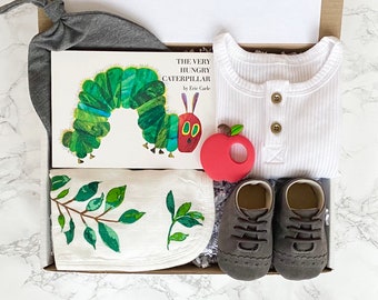 New Baby Hungry Caterpillar Gift Box, Neutral Newborn Baby Gift Set, Unisex Baby Shower Gift Basket, Pregnancy Gift