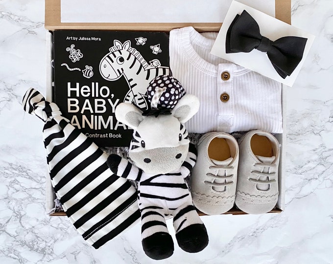 Baby Boy Zebra Bundle, New Baby Monochrome Gift, Black and White Gift
