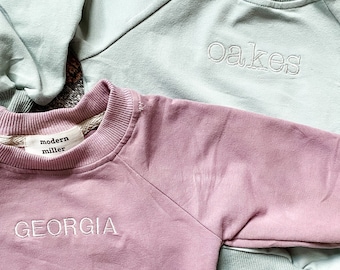 Embroidered Organic Cotton Crewneck Sweatshirt Sweater- Infant Toddler Personalized Name