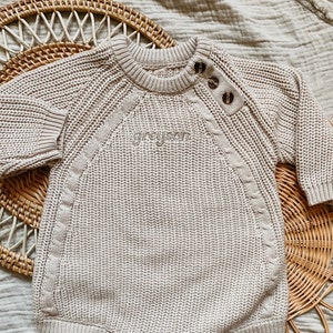 SALE Keepsake Knit Sweater Romper- Personalized Name Chunky Sweater Romper Baby Toddler